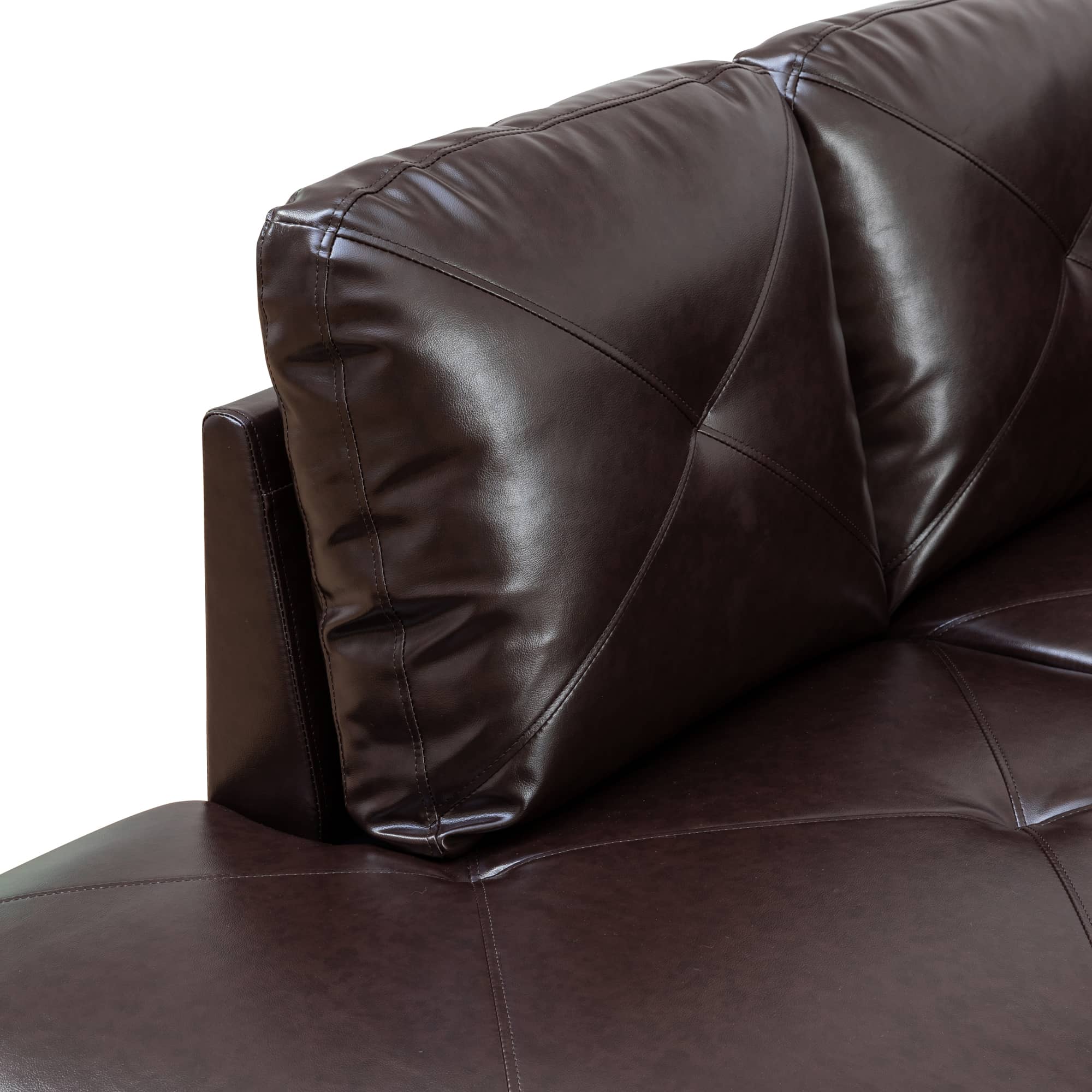 Alt View 10. Boyel Living - Premium Semi PU Upholstered Sofa Solid Wood Frame Double Spring with Left Chaise Lounge - Dark Brown.