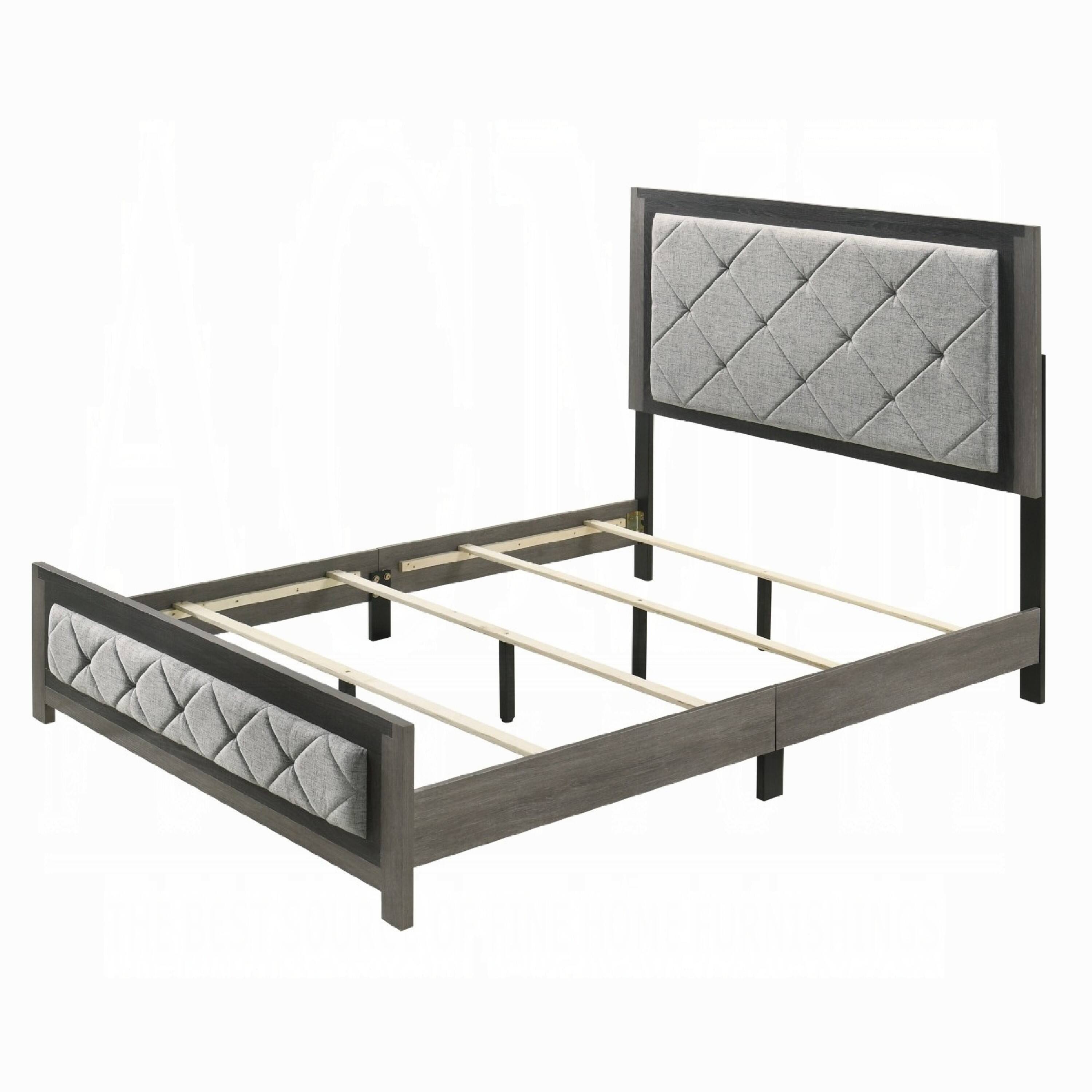 Alt View 2. Manhattan Lane - Joho Queen Bed with Gray Diamond Button Tufted Upholstery, Modern Gray - Gray.