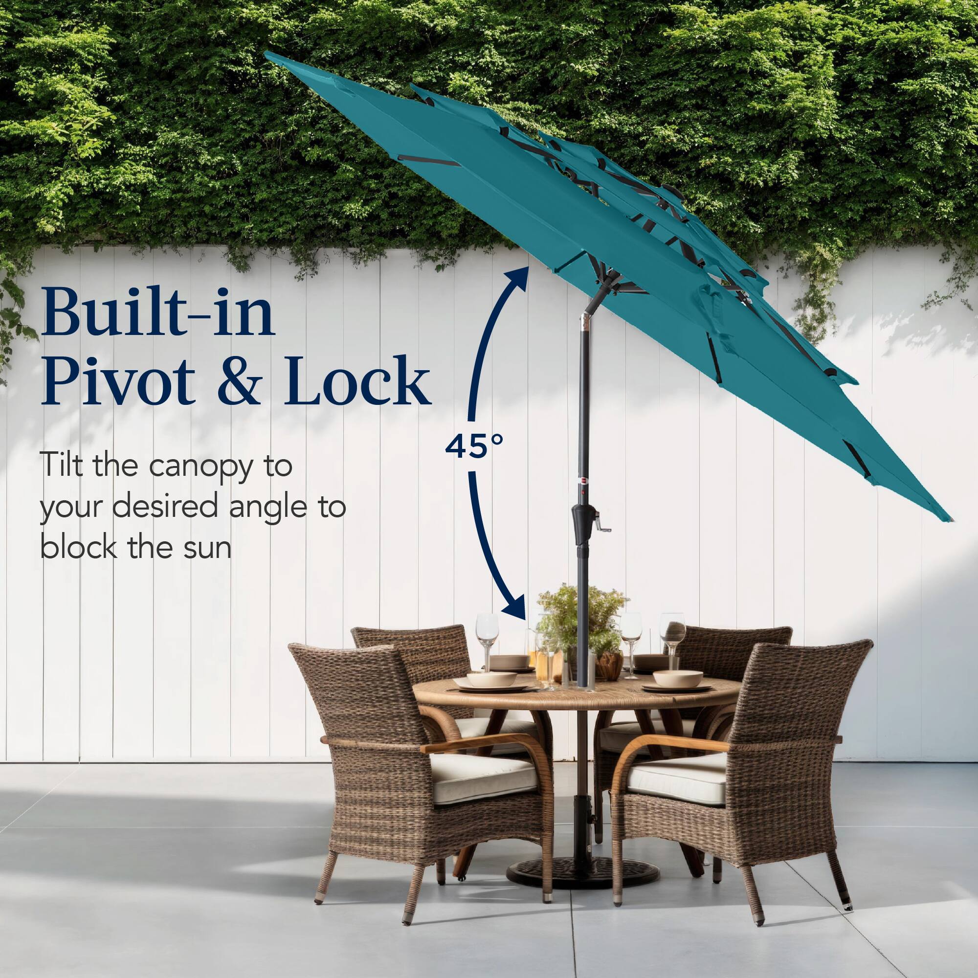 Built-in Pivot & Lock

Tilt the canopy to your desired angle to block the sun.