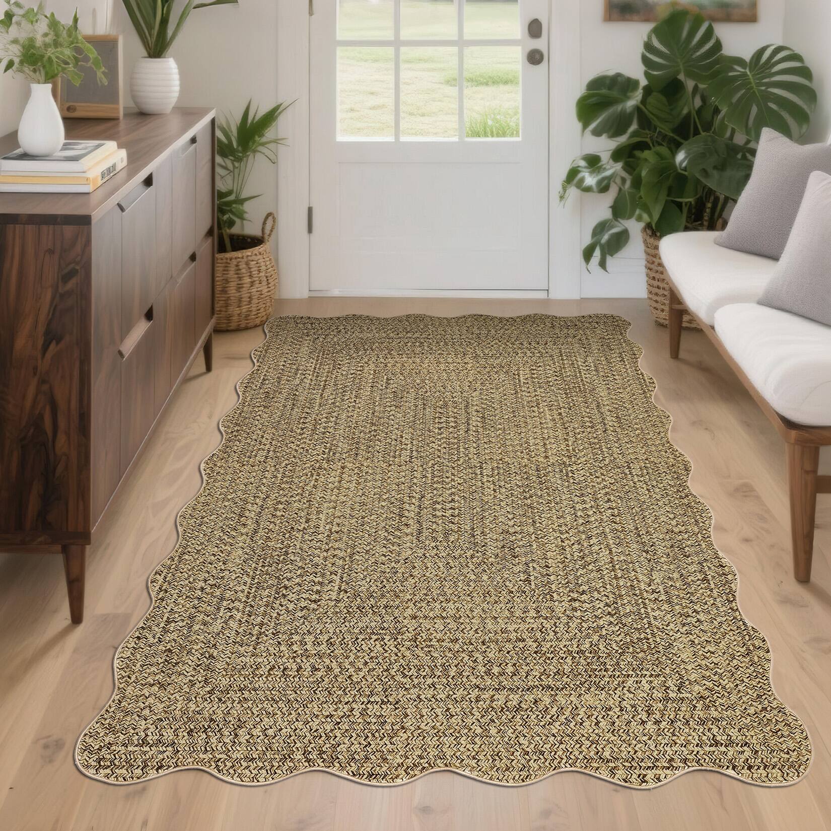 GARVEE Modern Textured Scalloped BorderArea Rug Braided Print Pattern ...