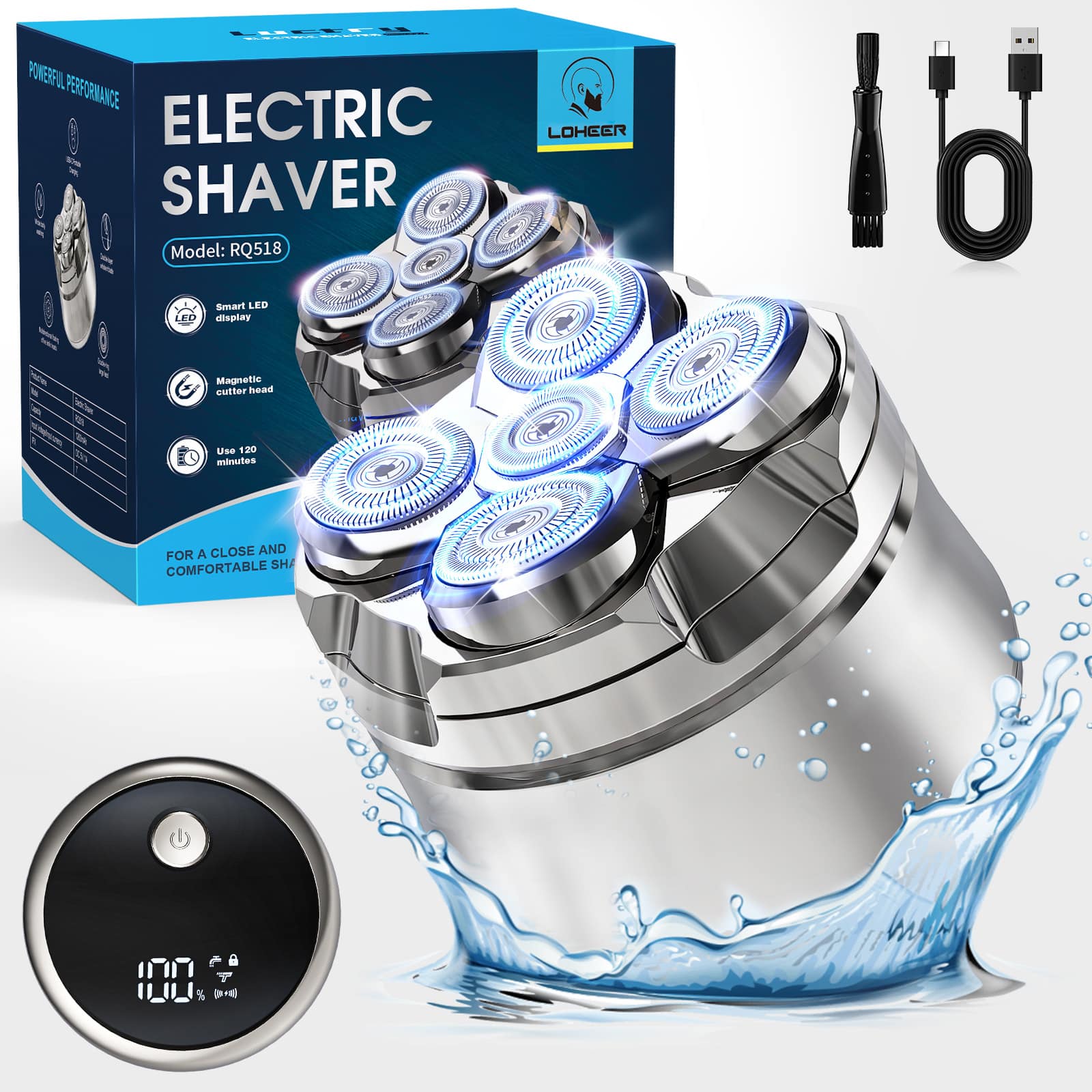 Loheer - Head Shavers for Bald Men, 5D Head Shaver, LED Display, Wet/Dry Electric Razor, Gift for Men