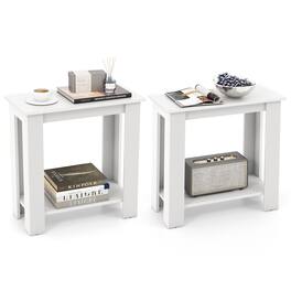 Gymax - 2 PCS 2-Tier End Table Modern Sofa Bedside Compact Nightstand with Storage Shelf - White