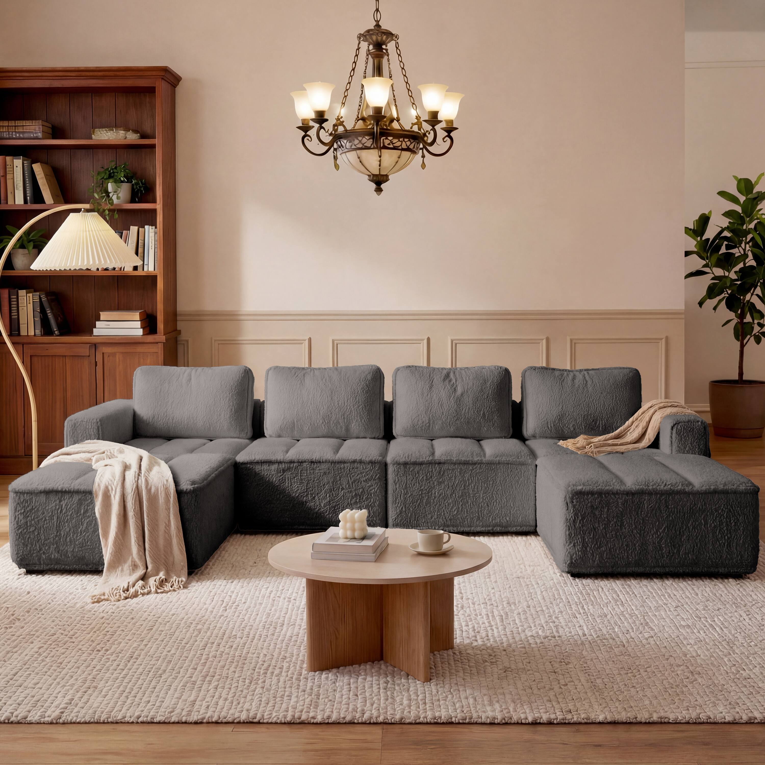 Left. Dyonery - 110" L Shaped Modular Sectional Sofa with Ottoman, Boneless Couch for Living Room - Dray.