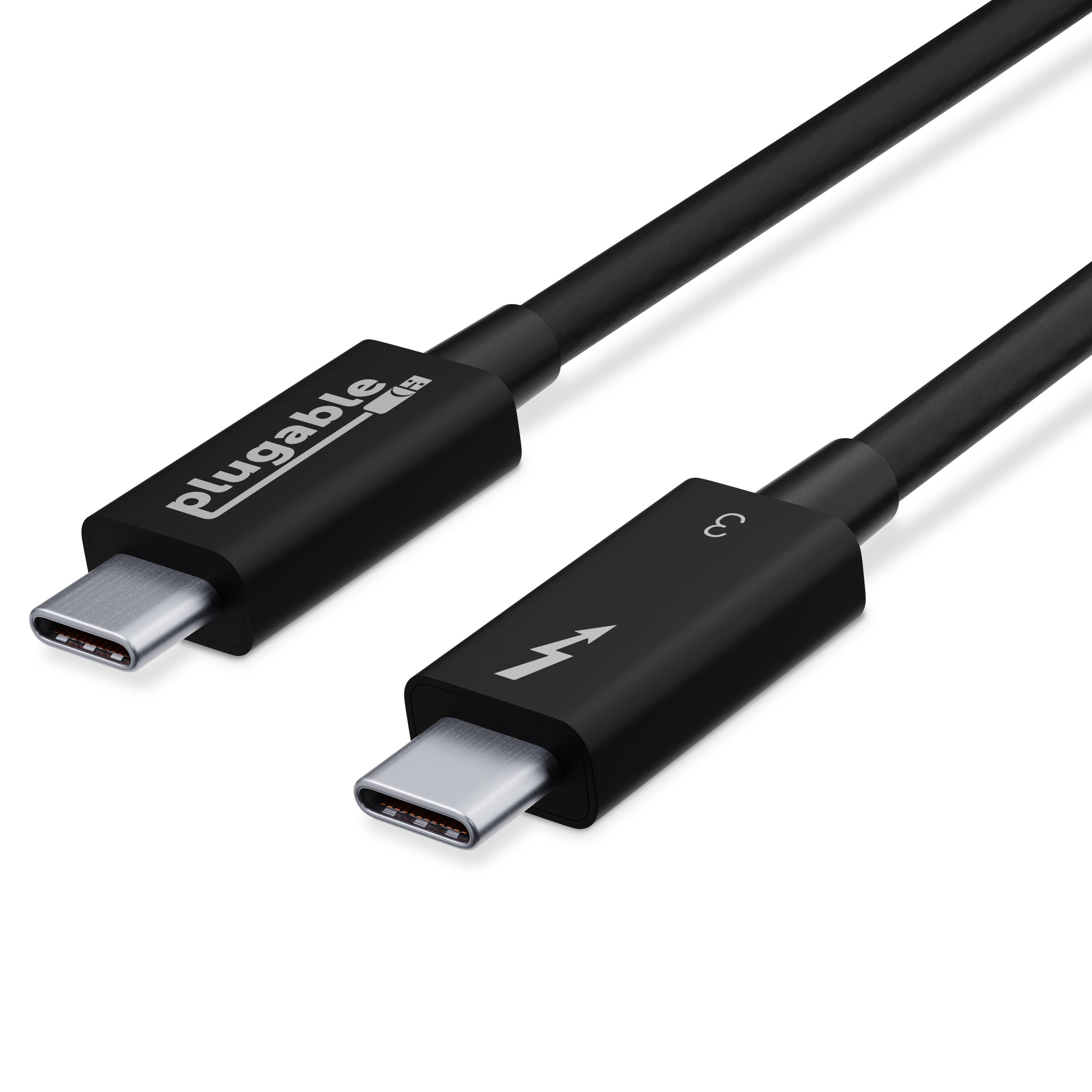 Plugable - Thunderbolt 3 Cable 40Gbps Supports 100W(20V, 5A)Charging,2.6ft / 80cm Thunderbolt-Certified USB C Compatible - Black