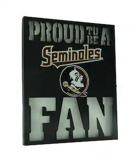 Team Sports America - Proud To Be A Florida State Seminoles Fan LED Lighted Cutout Metal Wall Sign - Black