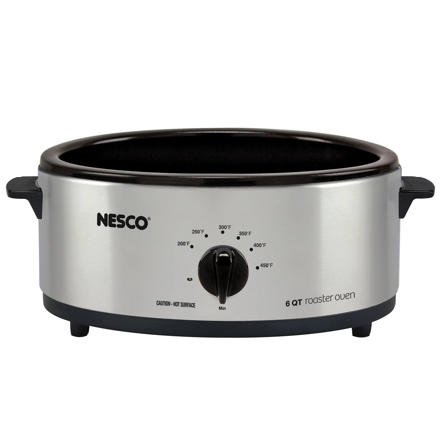 NESCO  
200°F 250°F 300°F 350°F 400°F 450°F  
CAUTION - HOT SURFACE  
Min  
6 QT roaster oven