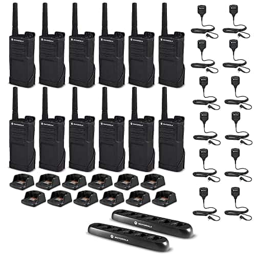 Motorola Solutions - 12 x Motorola RMM2050 On-Site 2-Way Radio + 2x 6 Bank Charger - 12 Pack W/ Mics - Black