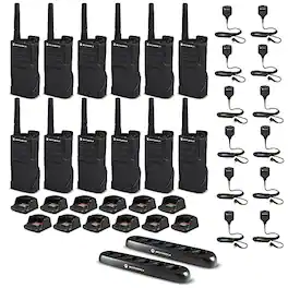Motorola Solutions - 12 x Motorola RMM2050 On-Site 2-Way Radio + 2x 6 Bank Charger - 12 Pack W/ Mics - Black
