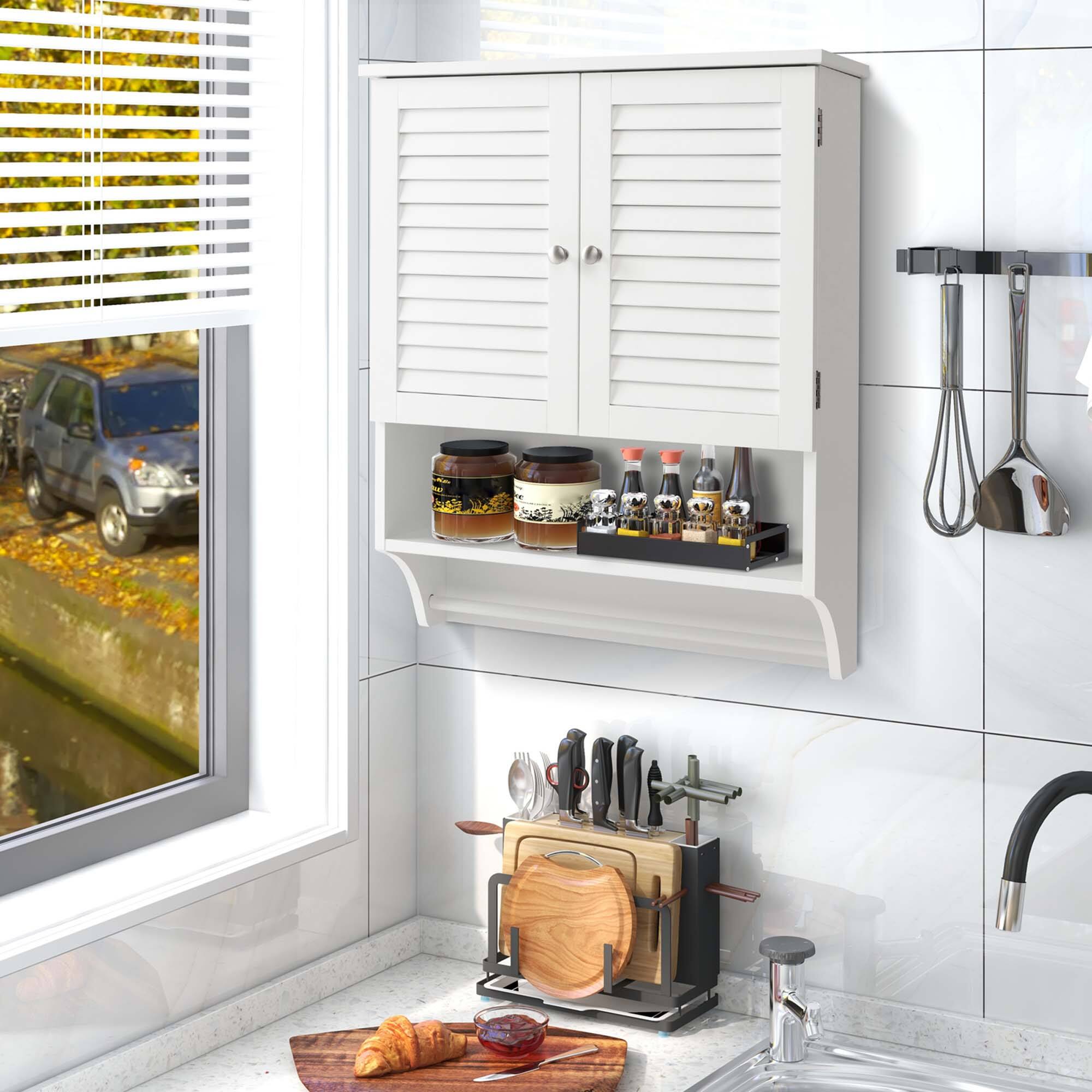 Alt View 1. Costway - Costway Bathroom Wall Mounted Medicine Cabinet with Louvered Doors & Towel Bar White - White.