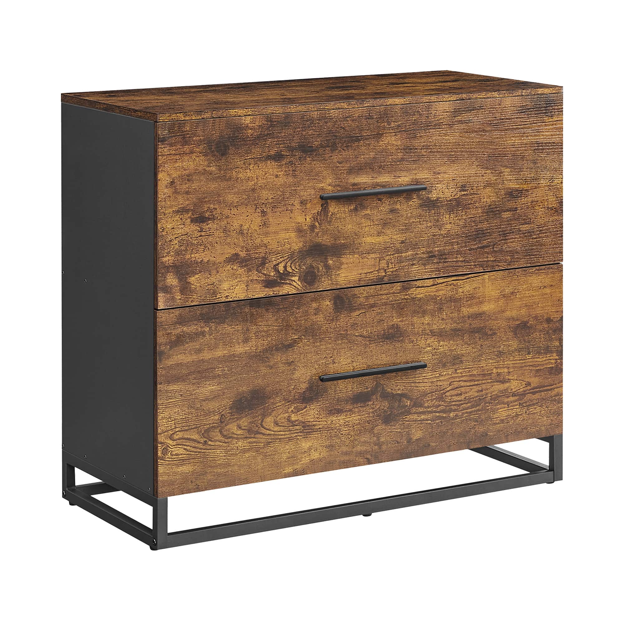 Songmics Home - Lateral File Cabinet, Home Office Printer Stand, 2-Drawer Filing Cabinet, with Anti-tip Interlocking Mechanism, for A4 - Rustic Brown and Ink