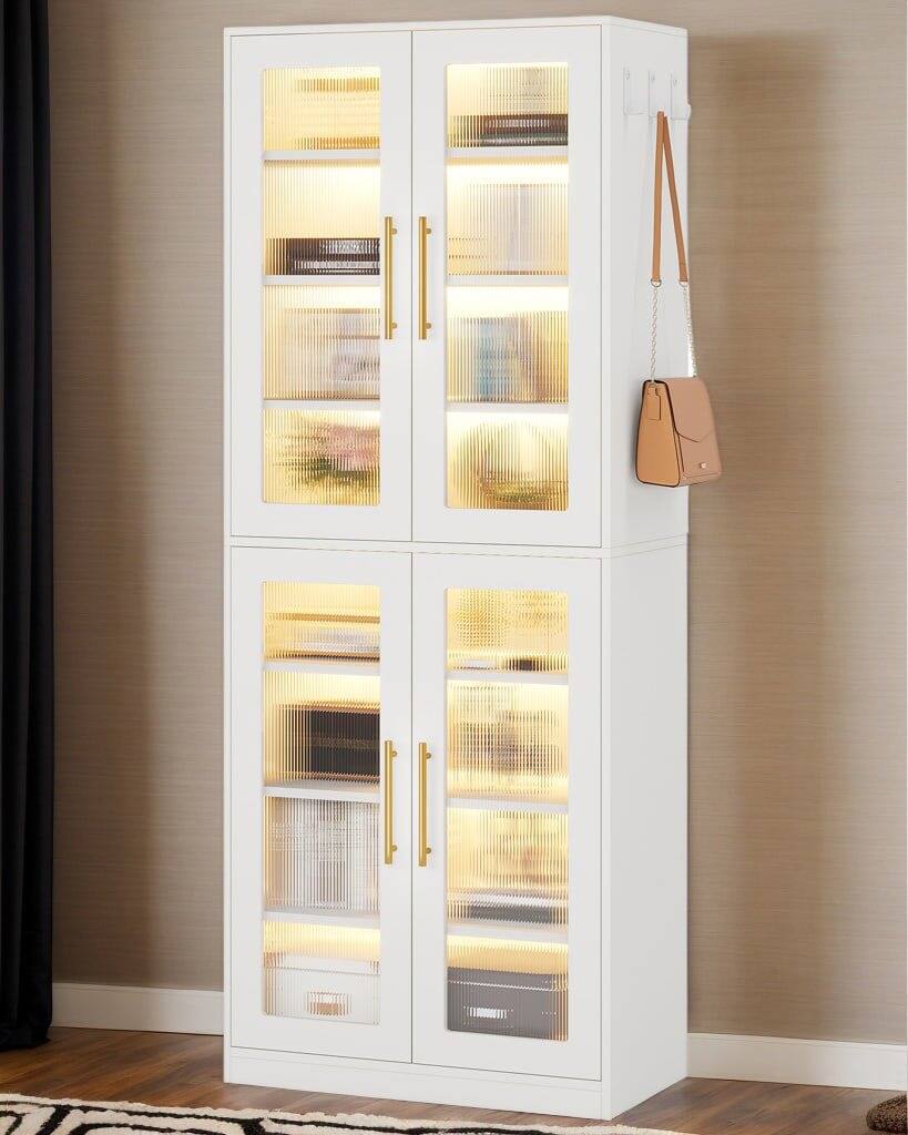 Alt View 1. Kadyn - Kadyn 67-Inch Bookcase, 8-Tier Acrylic Door Shelf with LED Lighting, Perfect Home Office Storage Solution, White - White.