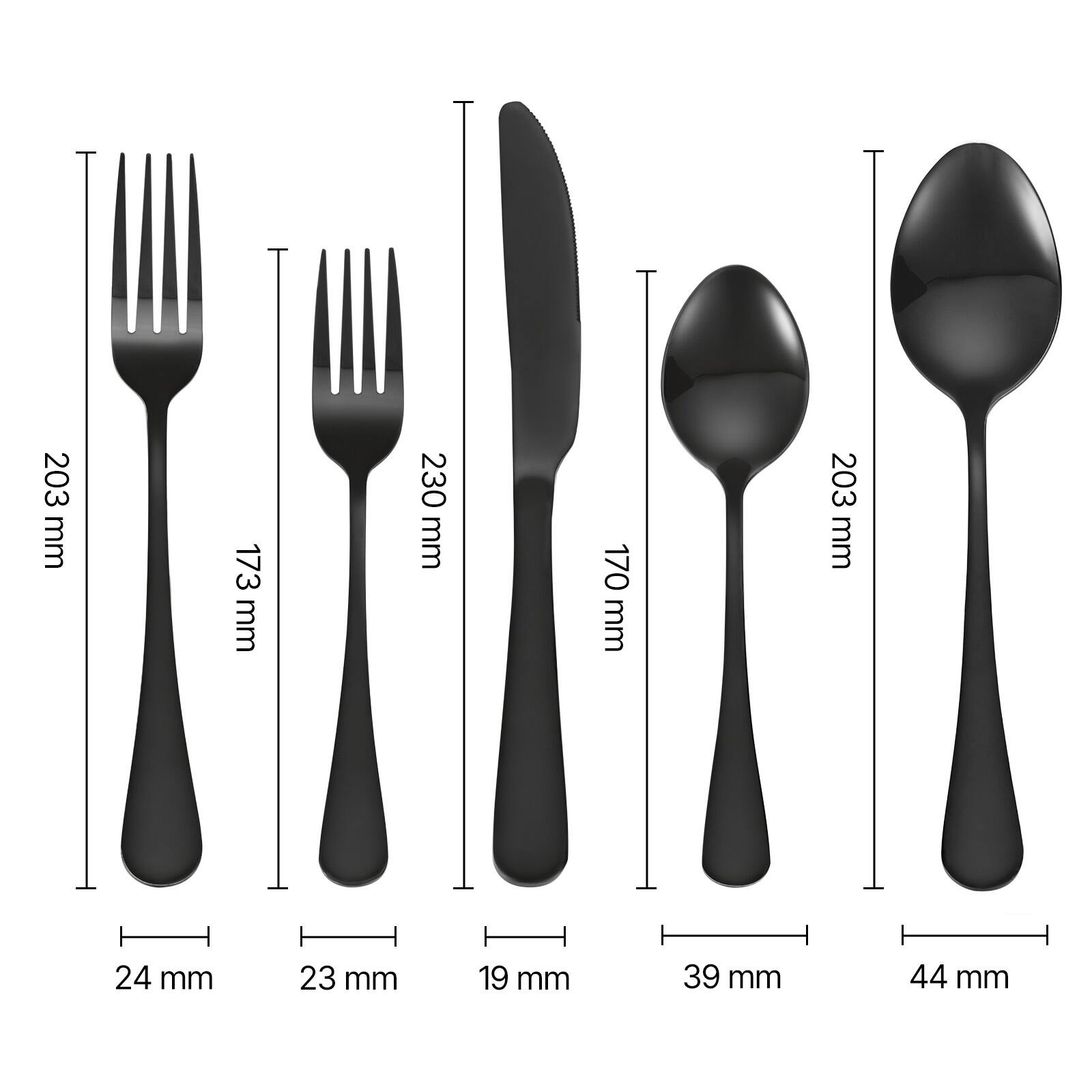 203 mm  
173 mm  
230 mm  
170 mm  
203 mm  
24 mm  
23 mm  
19 mm  
39 mm  
44 mm