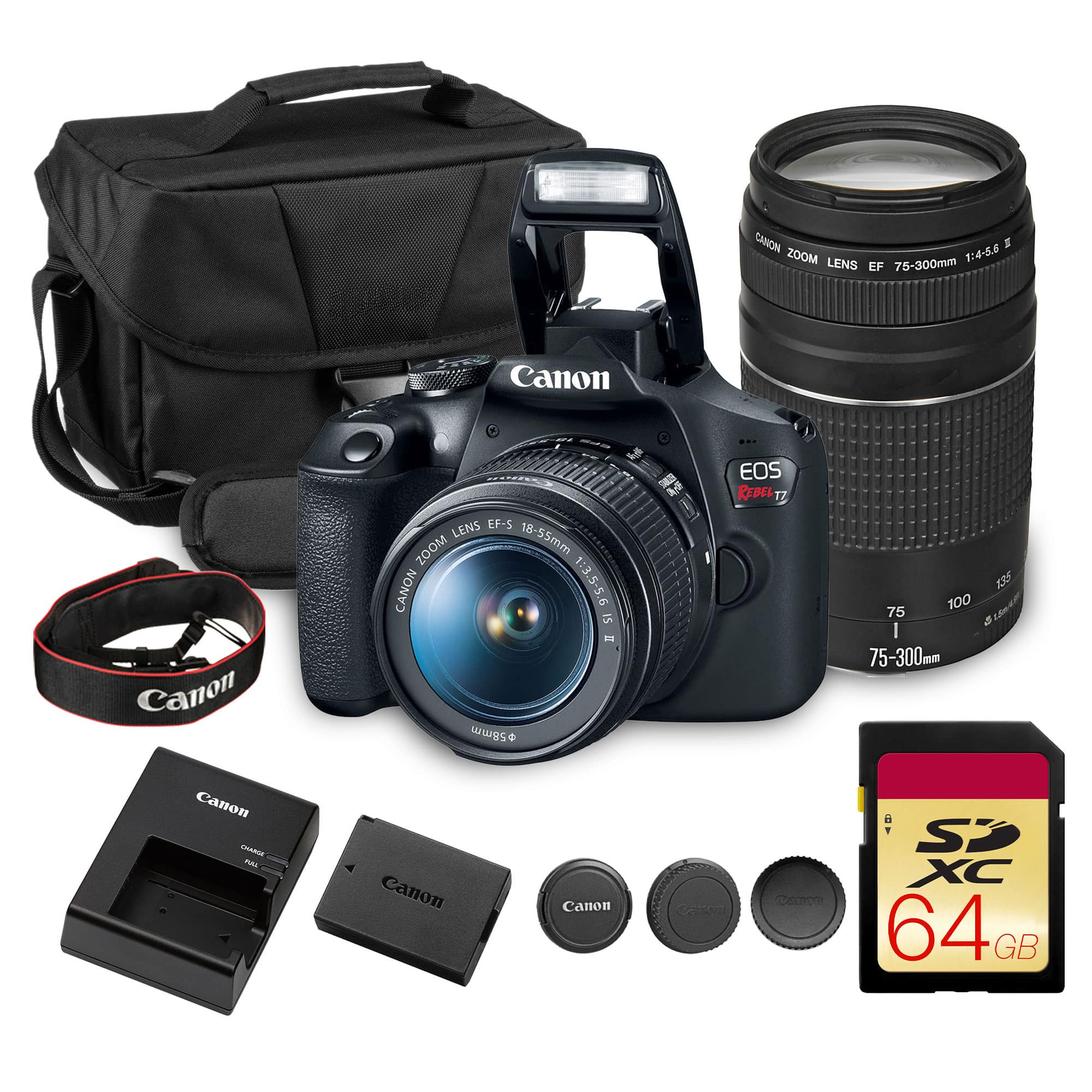 Canon - EOS Rebel T7 DSLR Camera Dual Lens Kit 18-55mm 75-300mm Bundle