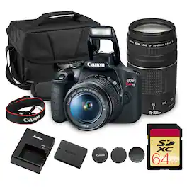 Canon - EOS Rebel T7 DSLR Camera Dual Lens Kit 18-55mm 75-300mm Bundle