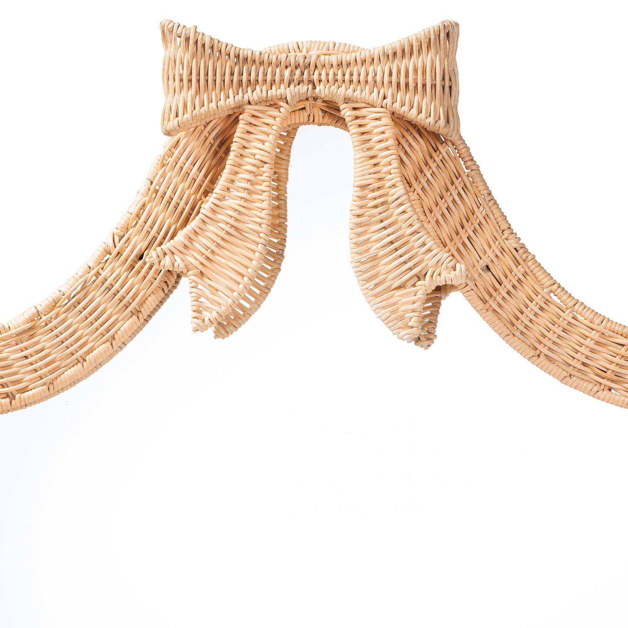Angle. bali & pari - bali & pari Creusa Natural Rattan Wall Mirror - Handwoven Arched Mirror with Scalloped Corners and Bow Accent - Honey.