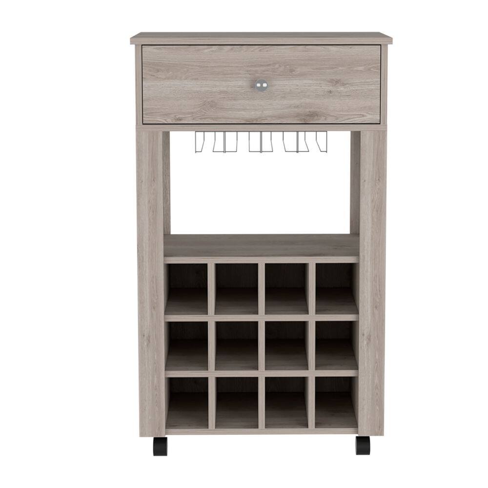Alt View 2. TuHome - Memphis Bar Cart, Twelve Built-In Wine Rack, Casters, Drawer, Bar Room or Living Room - Light Gray.