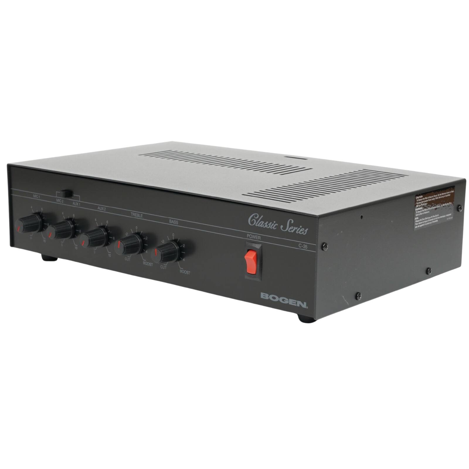 MC1, MC2, AUX1, AUX2, TREBLE, BASS, BOOST, CUT, POWER  
Classic Series  
C-35  
BOGEN