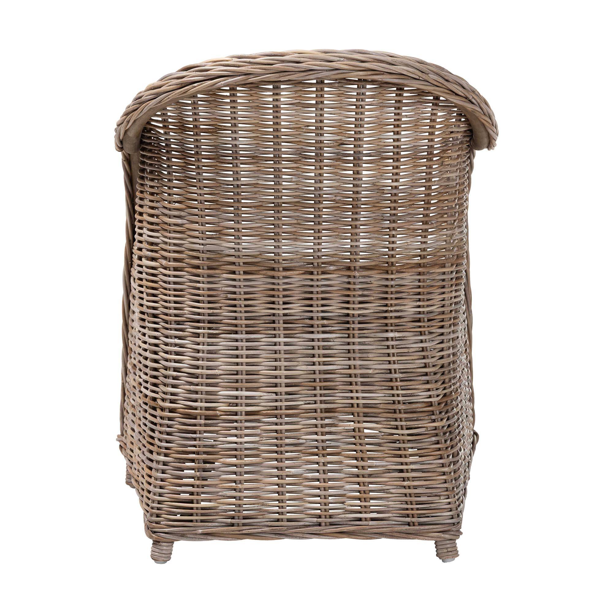 Back. bali & pari - Amanda Natural Rattan Armchair – Handwoven Wicker Barrel Chair with Removable Cushion, Coastal Boho Style Accent Seating - Kubu Grey.