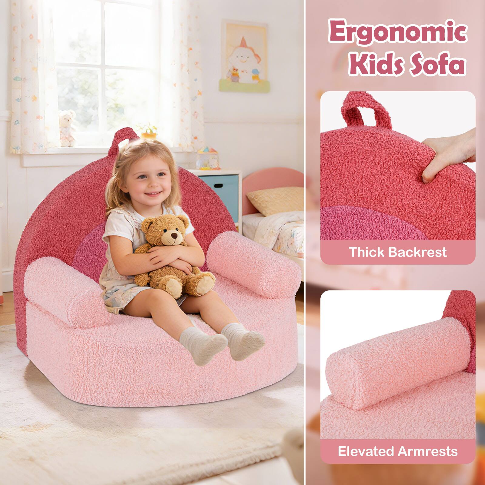 Ergonomic Kids Sofa  
Thick Backrest  
Elevated Armrests
