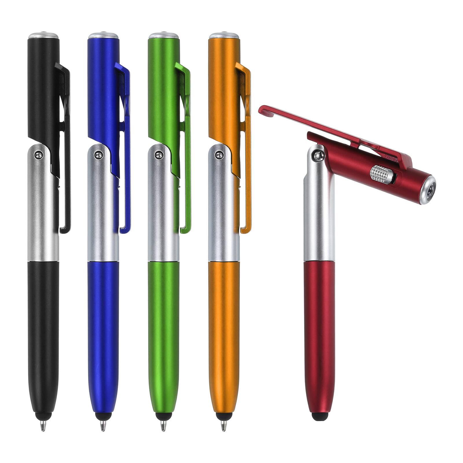 Front. Unique Bargains - 5pcs Multifunction Stylus Pen Capacitive Touch Screen Ballpoint Pens with LED Light, Foldable Phone Holder Stand - Multicolor.