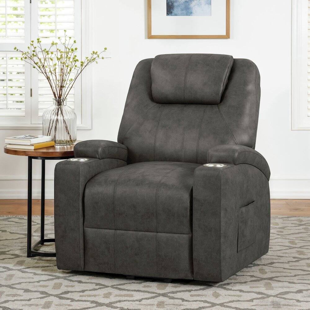 Alt View 7. Picket House Furnishings - Boston Lift Chair with Heat Massage in Simba DK Grey - DK Grey.