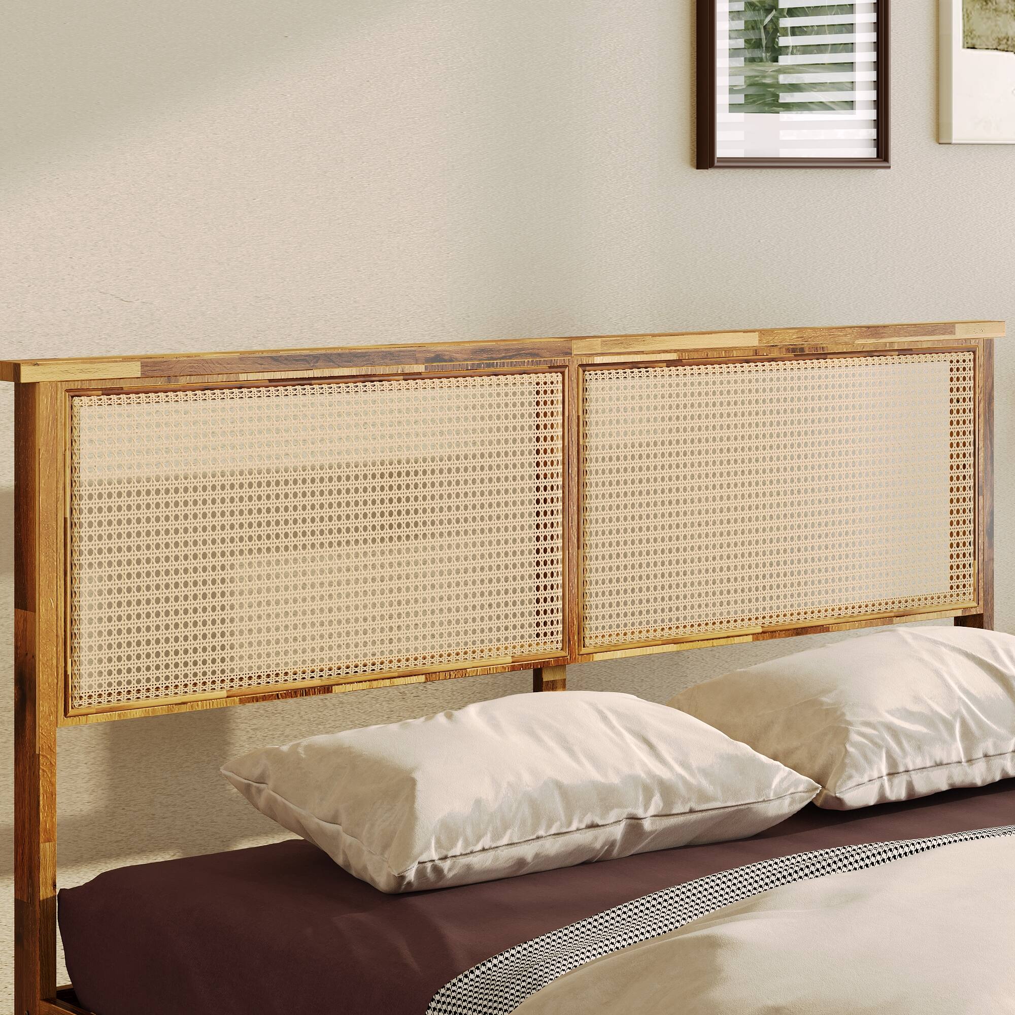 Alt View 7. Famapy - Famapy Solid Wood Platform Bed Frame - Rattan Headboard, Acacia Wood, Sturdy Slat Support - Wooden.
