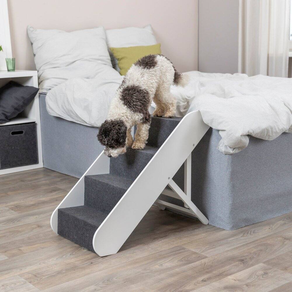 Left. TRIXIE - Adjustable 4-Step Pet Stairs - White.