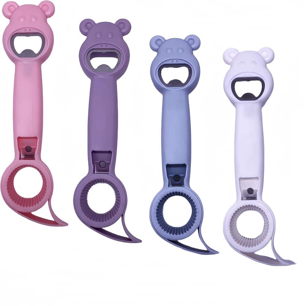 PARKER SLATER - 4-in-1 Multi-Function Can & Bottle Opener, 4-Piece Set, for Weak Hands - Purple, pink, white, light gray blue