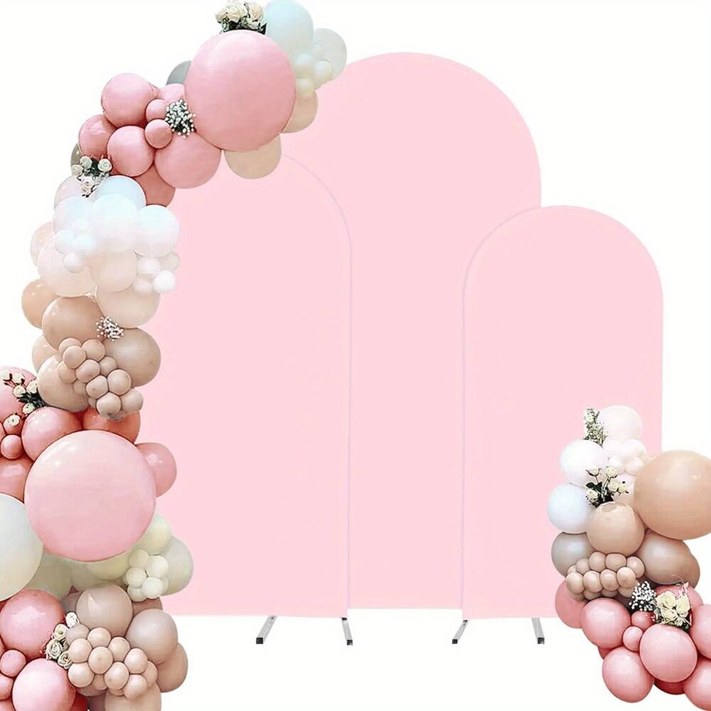 Auledio - 3PCS Wedding Arch Cover 6FT 6.6FT 7.2FT Round Top Arch Backdrop Stands Cover for Birthday Party Ceremony Banquet, pink