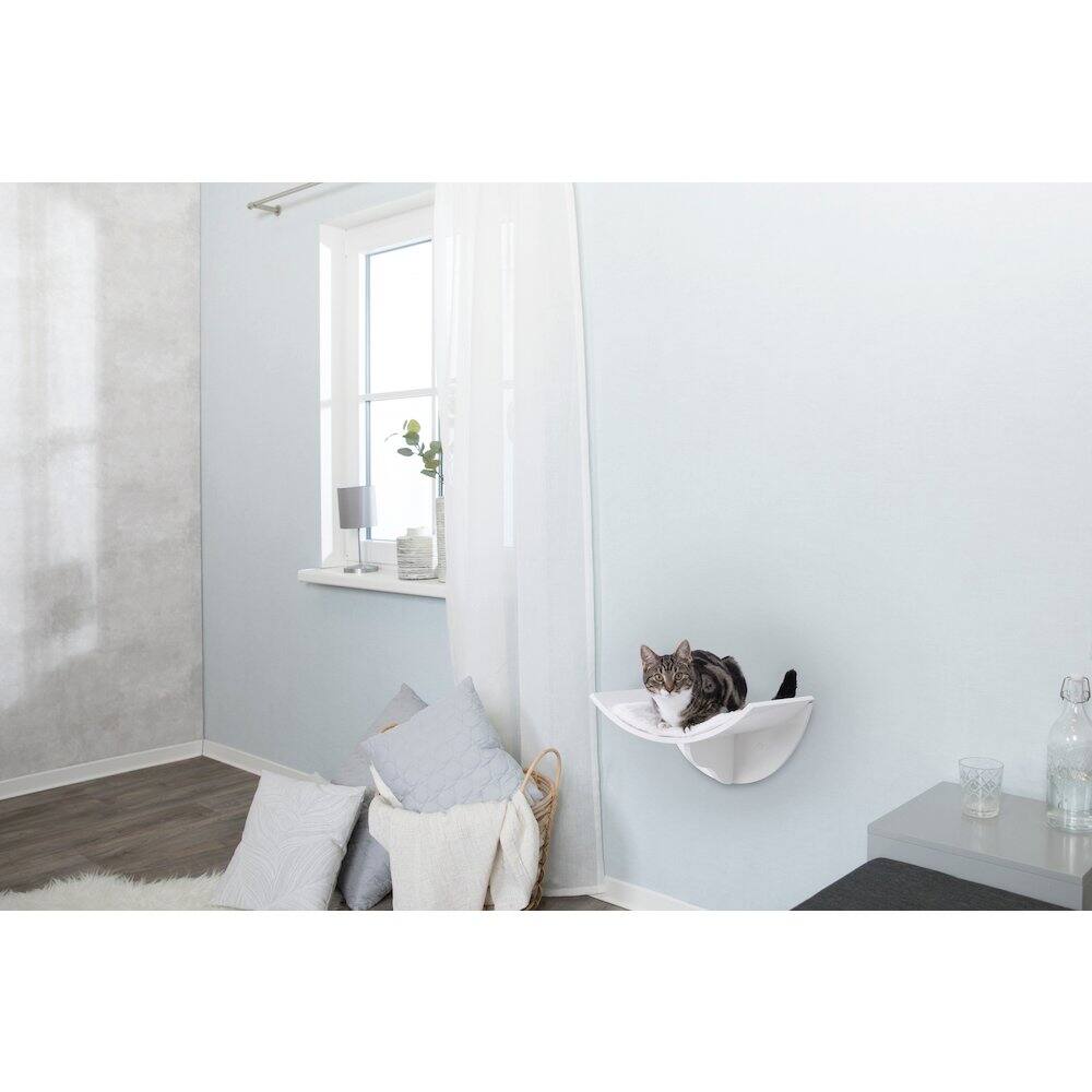 Angle. TRIXIE - Lorena Space Saving Wall Mounted Cat Perch with Soft Cushion - White.