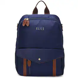 Elle - Luxe Journey 18L Twill and Vegan Leather Backpack - Navy