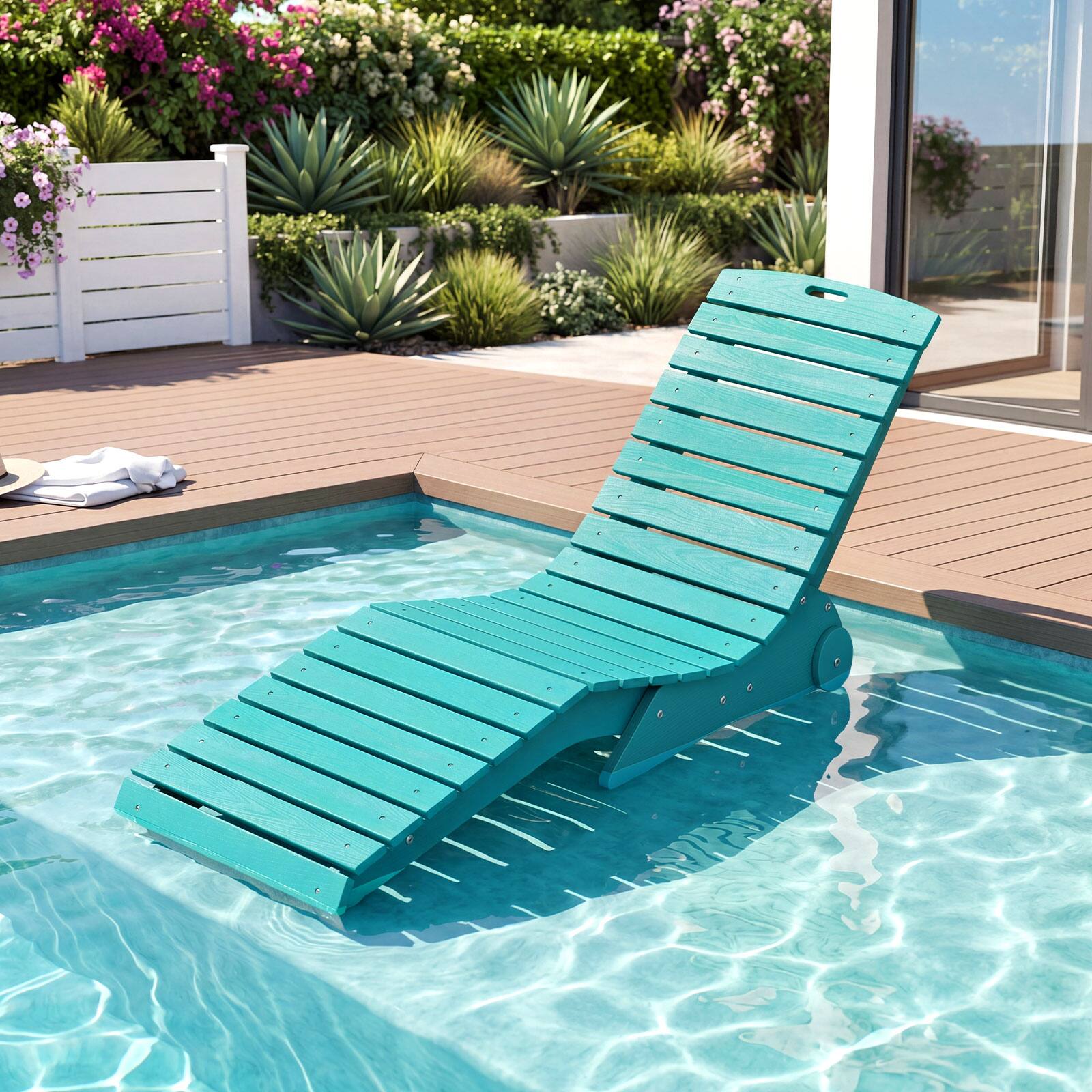 Alt View 1. Gymax - Gymax In-Pool Lounge Chair Ergonomic S-Curve HDPE Pool Chaise Lounger w/ Wheels Turquoise - Green.