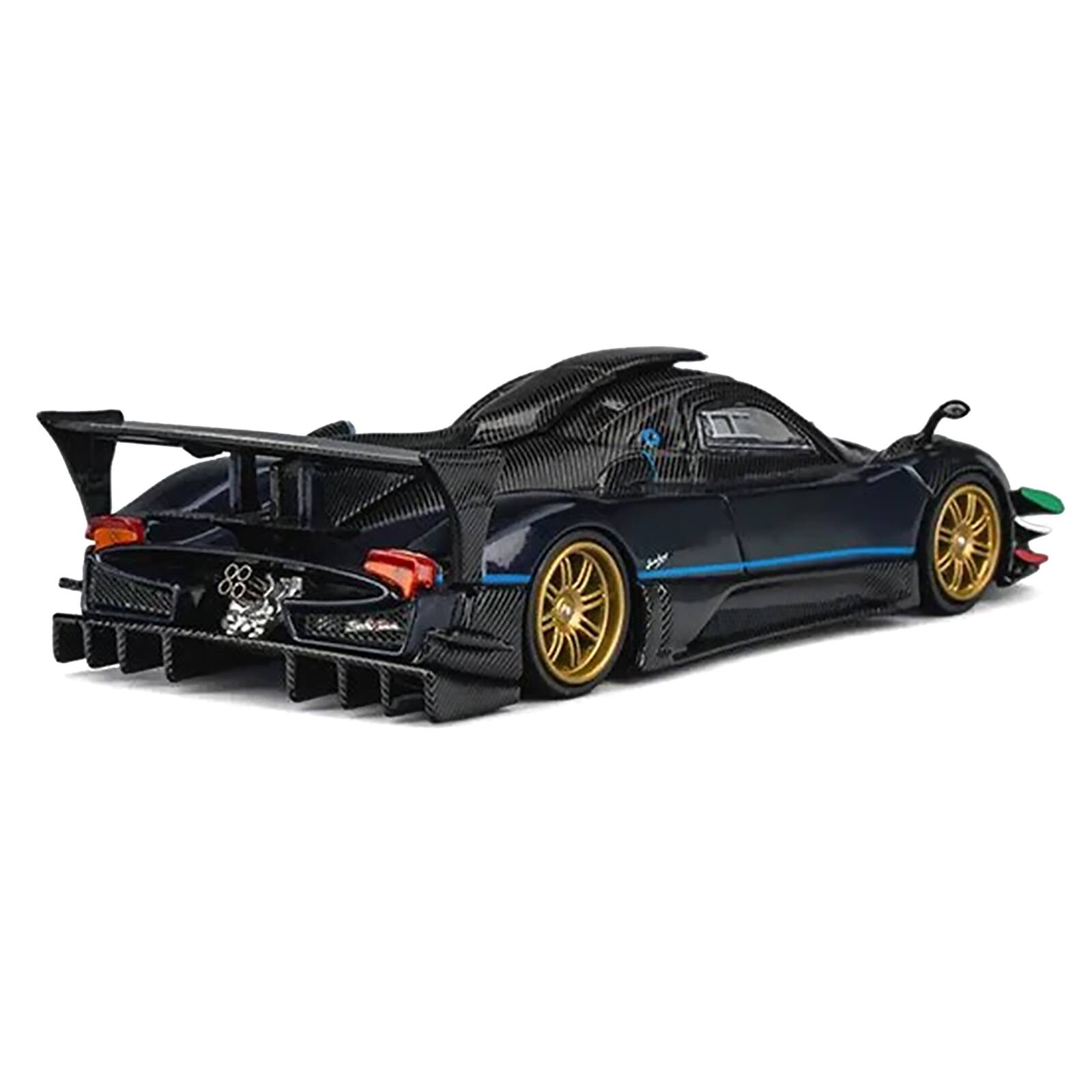 Alt View 2. CM Models - Pagani Zonda Revolucion Dark Blue Metallic & Carbon with Extra Wheels 1/64 Diecast Model Car by CM Model.