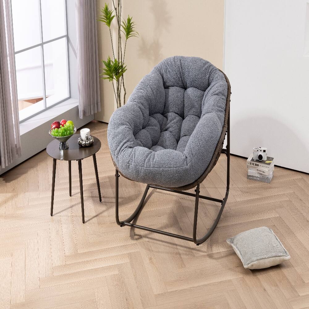 Loheer Outdoor Rattan Rocking Chair Oversized Egg Chair Padded Cushion ...