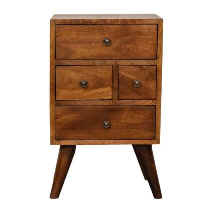 Front. Artisan Furniture - Artisan Furniture Solid Wood 4 Drawer Multi Chestnut Nightstand, Nordic legs, Dark Brown - Chestnut.