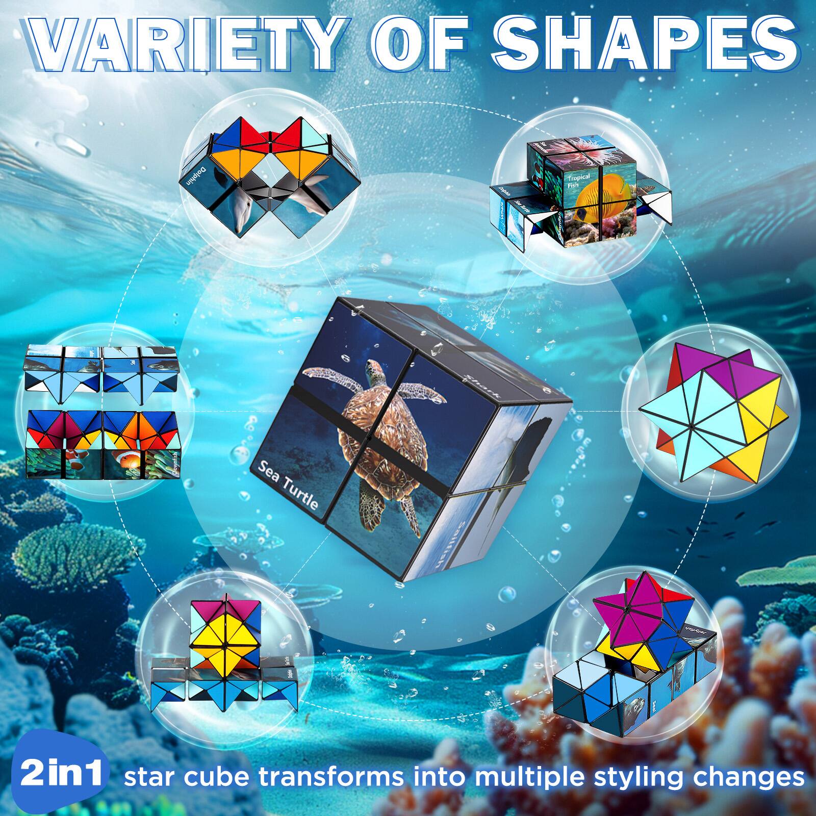 VARIETY OF SHAPES

2in1 star cube transforms into multiple styling changes