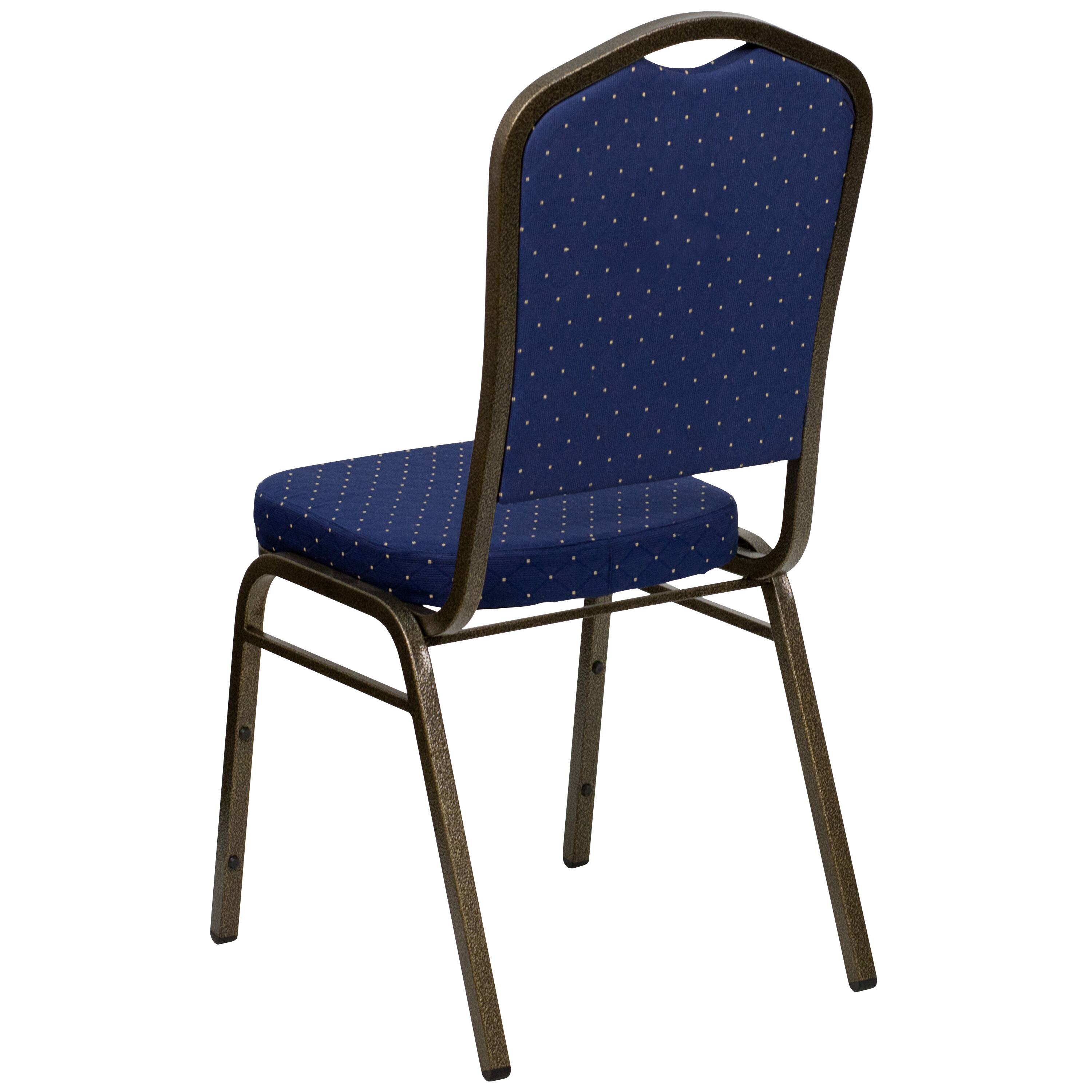 Alt View 5. Emma + Oliver - Crown Back Stacking Banquet Dining Chair - Navy Blue Dot Patterned Fabric/Gold Vein Frame.
