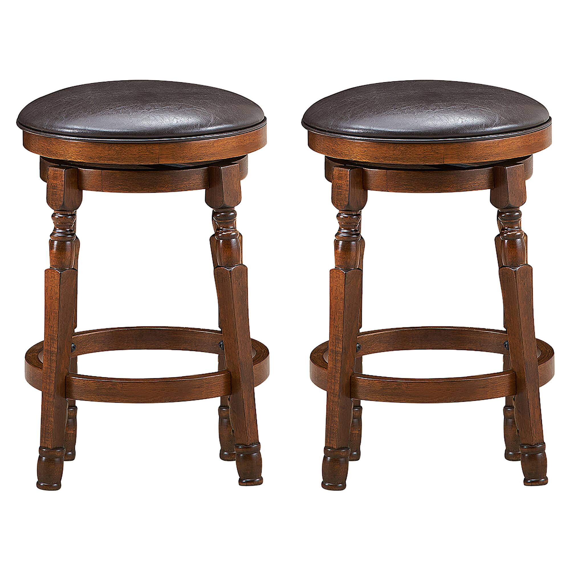 Alt View 7. Costway - Set of 2 24" Swivel Bar Stool Leather Padded Dining Kitchen Pub Chair Backless - Walnut.