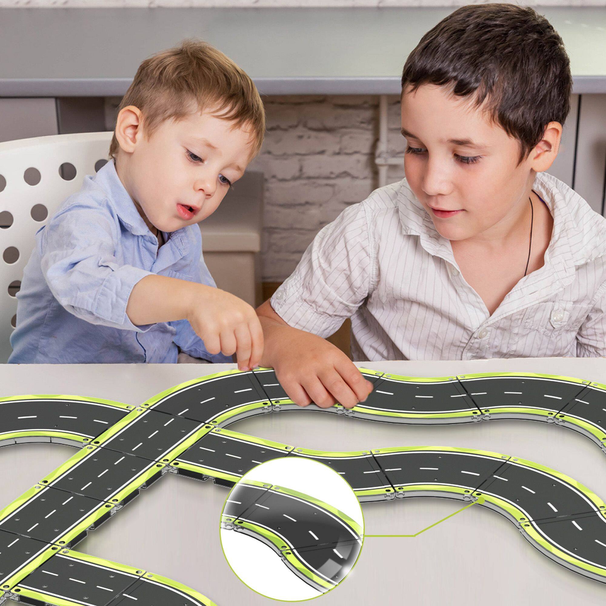 Alt View 4. PicassoTiles - PICASSO-TILES Race Track Highway Magnetic Tiles for Kids, 16PCS Construction STEM Building Blocks Educational Toy - Multicolor.