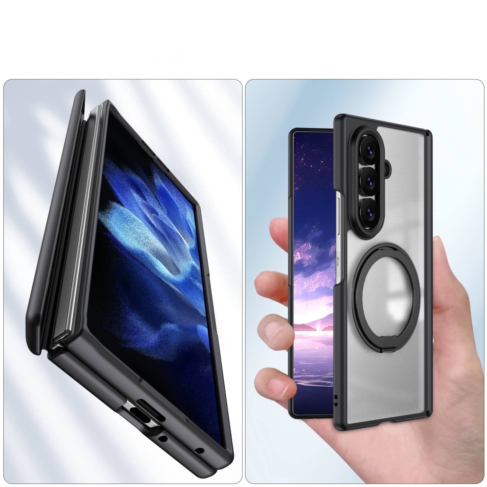 Back. Dteck - Shockproof Phone Case for Samsung Galaxy Z Fold8 Ultra with 360 Kickstand, Magnetic Matte Cover with Spine Hinge Defense - Black.