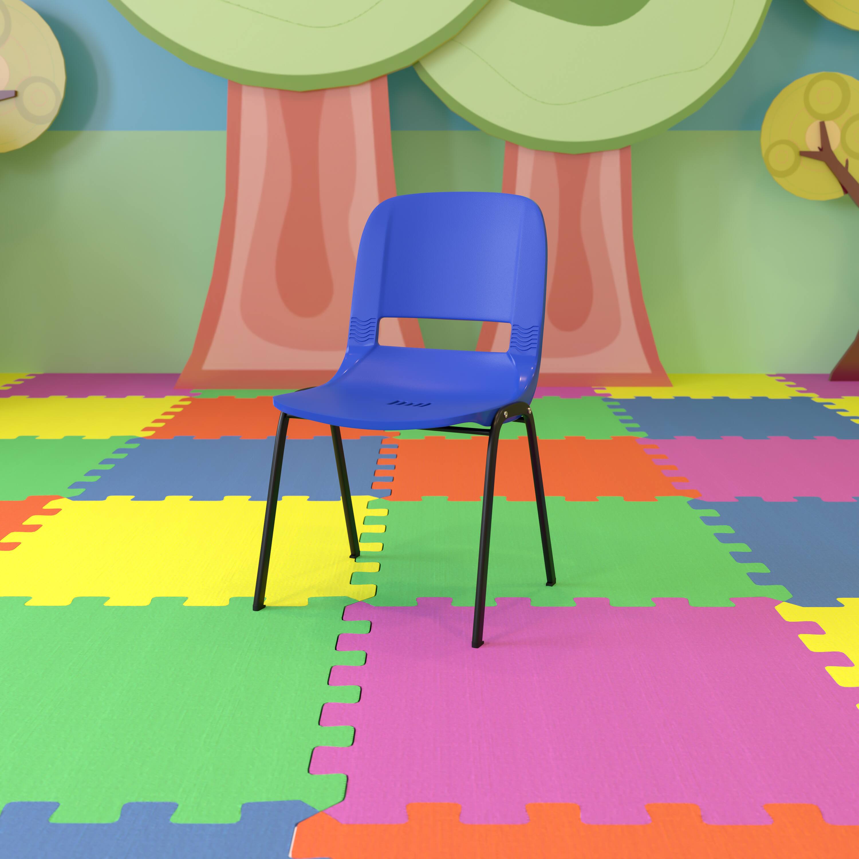 Alt View 1. Emma + Oliver - Ergonomic Shell Stack Chair - 16" Seat Daycare Home School - Navy Plastic/Black Frame.