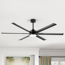 Breezary - 72-Inch Ceiling Fan with 6 Aluminum Blades, DC Motor, 6-Speed Remote Control, 3-Color Light, 6"/12" Downrods - Matte Black