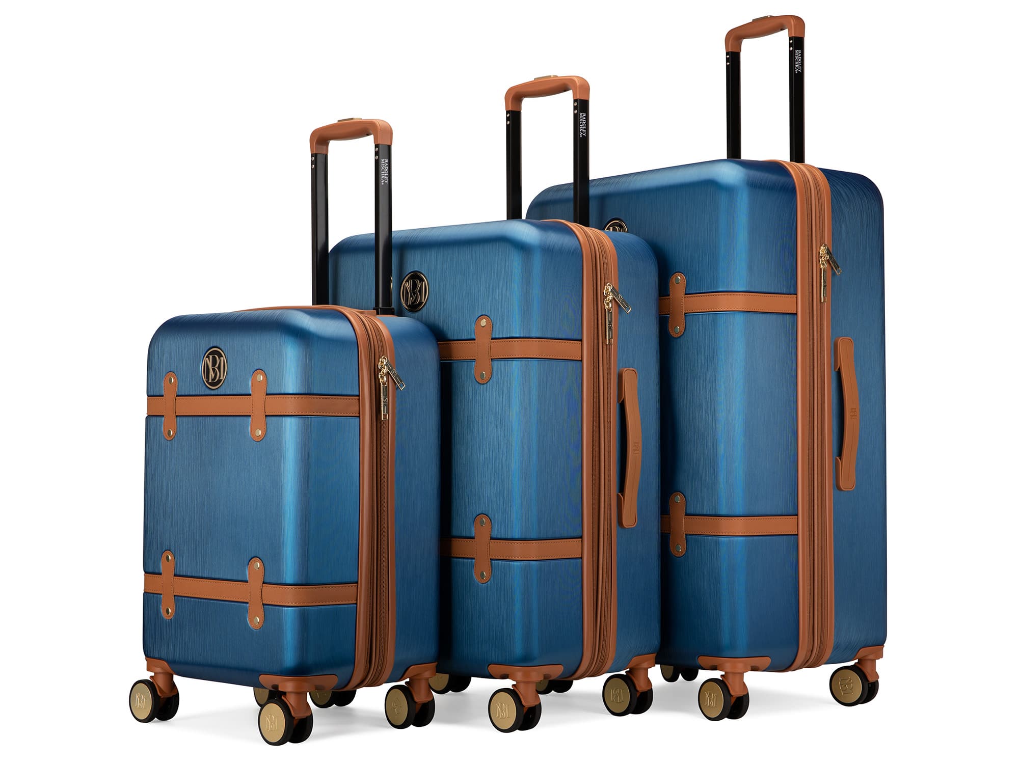 Badgley Mischka - Grace 3 Piece Expandable Retro Luggage Set - Navy