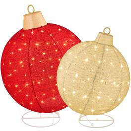 Best Choice Products - 2pc Lighted Pop-Up Christmas Ornaments Outdoor Holiday Decoration w/ 220 LED Lights - Red/Gold - Red /Gold - Extra Large