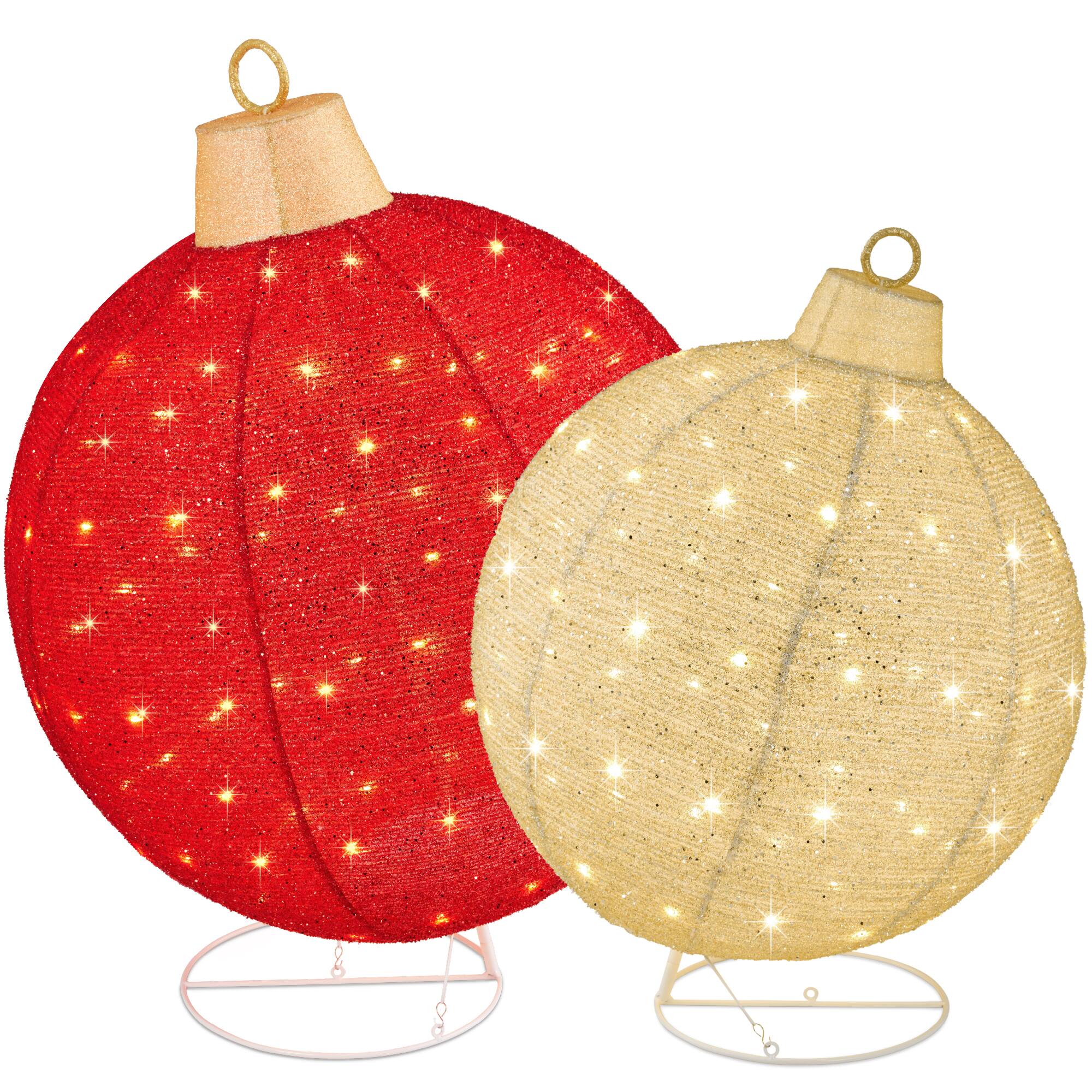 Front. Best Choice Products - Best Choice Products 2pc Lighted Pop-Up Christmas Ornaments Outdoor Holiday Decoration w/ 220 LED Lights - Red/Gold - Red /Gold - Extra Large.