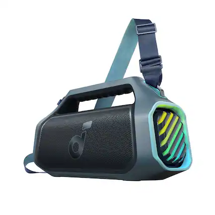 Front. Soundcore - by Anker Boom 2 Plus IPX7 Waterproof 140W Bluetooth Speaker with Subwoofers, BassUp 2.0, Custom Lighting, & Power Bank - Blue.