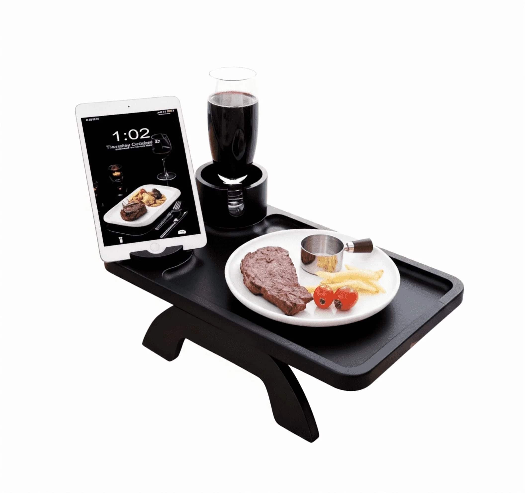 Anysun - 3-in-1 Clip-On Sofa Armrest Tray - Rotating Cup Holder & Phone Stand - Black