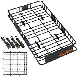 Mockins - 64 in. x 39 in. x 6 in. Extendable Cargo Rooftop Carrier with Bungee Cargo Net and Ratchet Straps