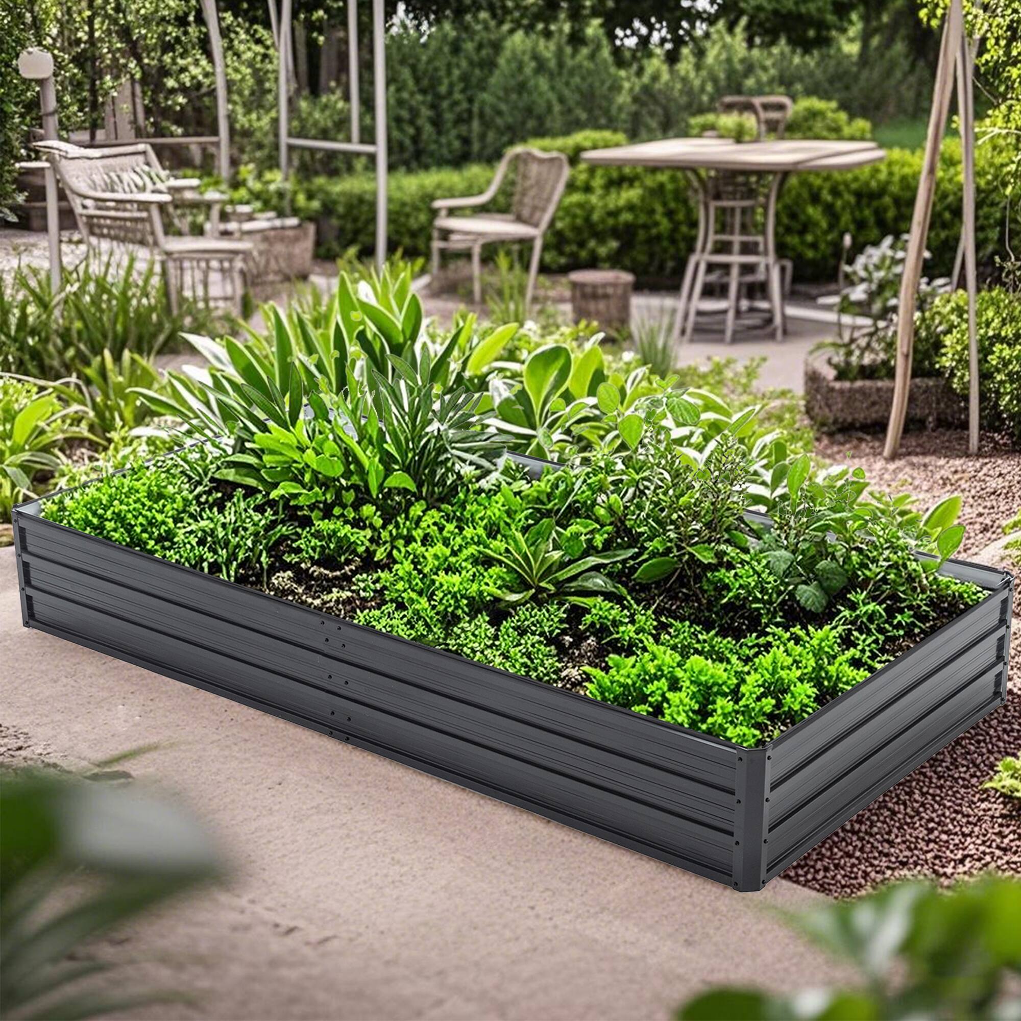 Left. Mondawe - 8x4x1FT Planter Galvanized Raised Garden Beds - Black.