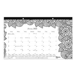 Blueline - 2025 DoodlePlan Botanica 17.75" x 10.88" Monthly Coloring Desk Pad Calendar/ - White/Black